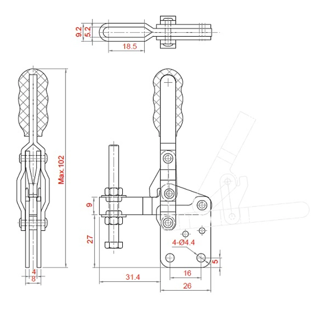 Vendita online Bloccaggio verticale base dritta braccio regolabile 80 Kg.